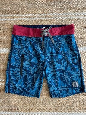 Roark Printed Board Shorts Blue Leaf